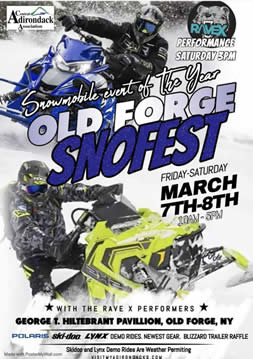 May be an image of 2 people, motorcycle and text that says 'Adirondack entral dirondack ssociation RAVEX (nag PERFORMANCE SATURDAY 3PM Sroumpble evert FORGE the TheYear Year OLP SNOFEST MARCH FRIDAY FRIDAY-SATURDAY ভলে 7TH-8TH 10M-5PM 10AM 5PM WITH THE RAVE X PERFORMERS GEORGE1 HILTEBRANT PAVILLION, OLD FORGE, NY Made with PosterMyWall.com POLARIS ski-doo LYNX DEMO RIDES. NEWEST GEAR. BLIZZARD TRAILER RAFFLE Skidoo and Lynx Demo Rides Are Weather Permiting VISITMYADIRONDACKS.COI DACKS'